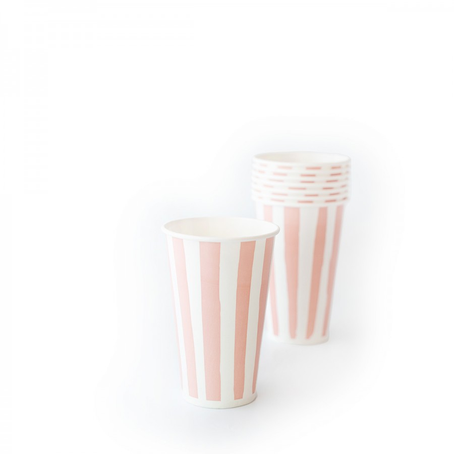 Vasos De Polipapel Rayas Rosas 12 oz x 8