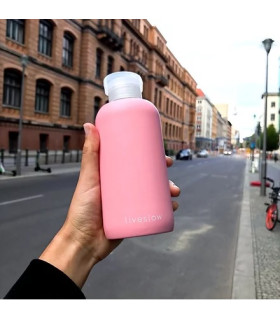 Botella De Vidrio Con Cubierta De Silicona 450ml Pink