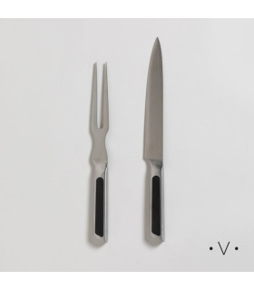 Set de Asado Acero Inoxidable Mango Negro Vassa