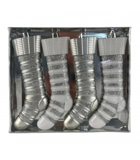 Set de Adornos de Medias Plateadas y Blancas 19 cm x 4 Alparamis