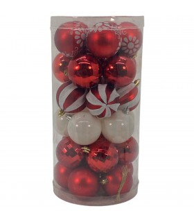 Set de Bolas Navideñas Rojas y Blancas 6 cm Alparamis x 30