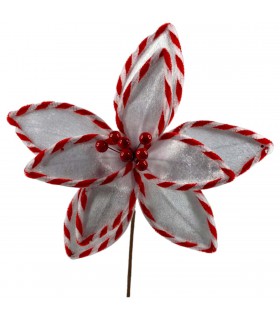 Adorno de Poinsettia Blanca y Roja 24 cm Alparamis