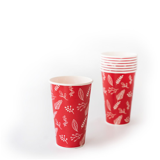 Vasos De Polipapel Hojas Rojas x 8