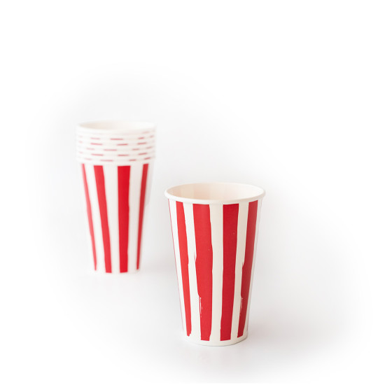 Vasos De Polipapel Rayas Rojas x 8