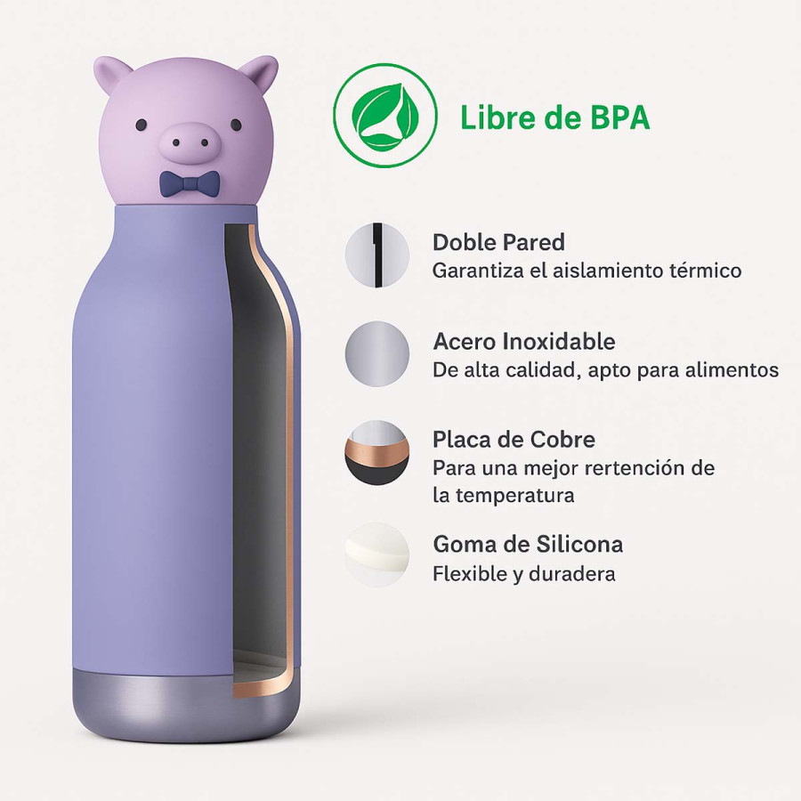 Botella Térmica Bestie Piggy 460 ml Asobu