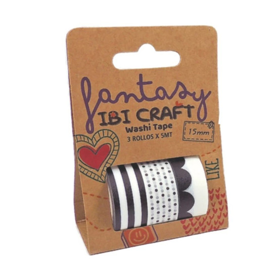 Washi Tape Box 3 Rollos de 5 m Black Ibicraft