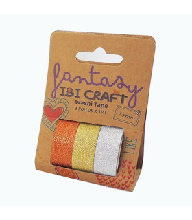 Washi Tape Box 3 Rollos de 5 m Glitter Ibicraft