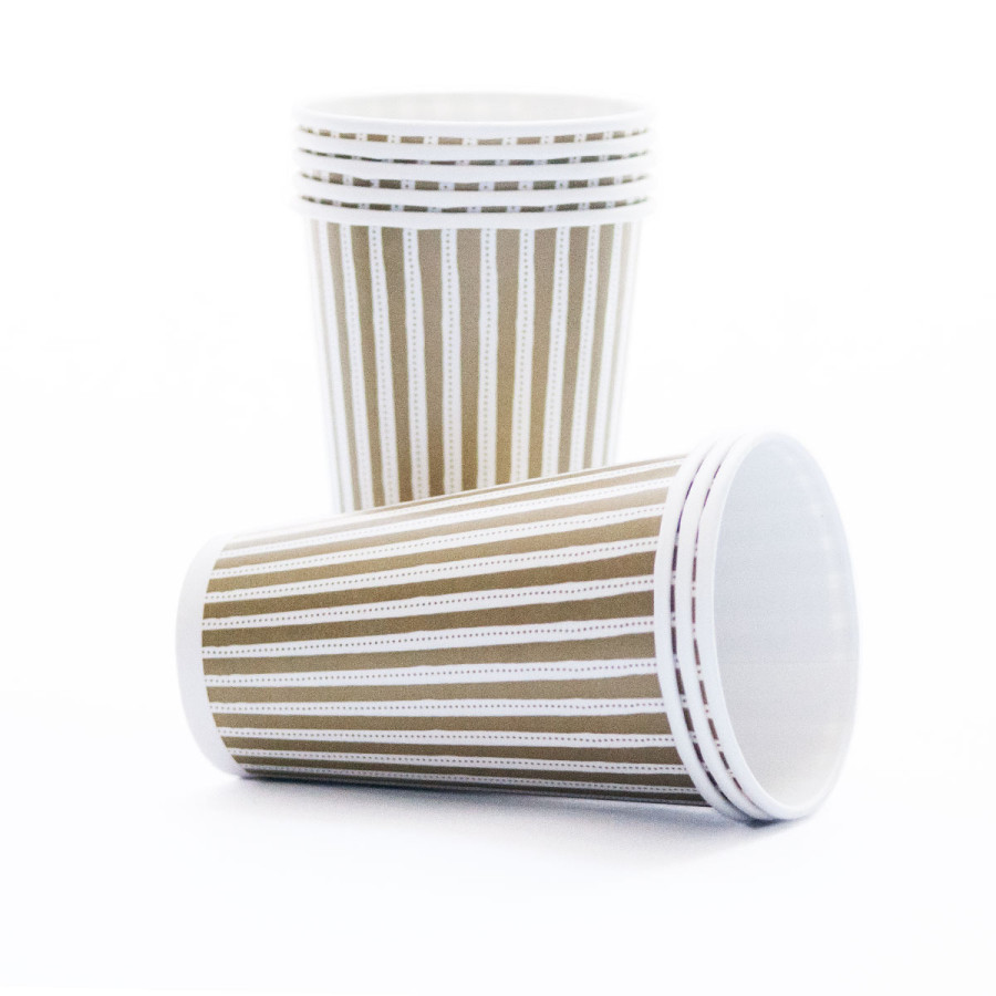 Vaso de Polipapel Rayas Doradas x 8