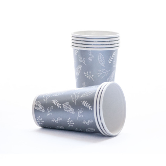 Vaso Reciclable Hojas Plateadas 12 oz x 8