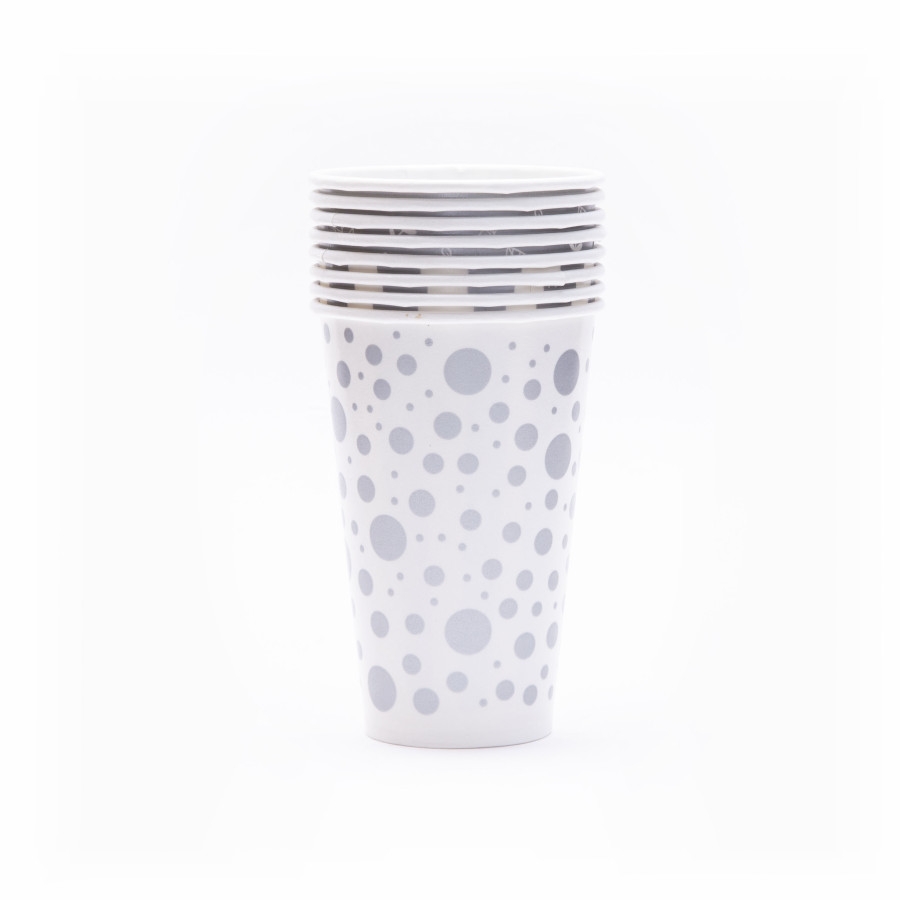 Vaso Reciclable Lunares Plateados 12 oz x 8