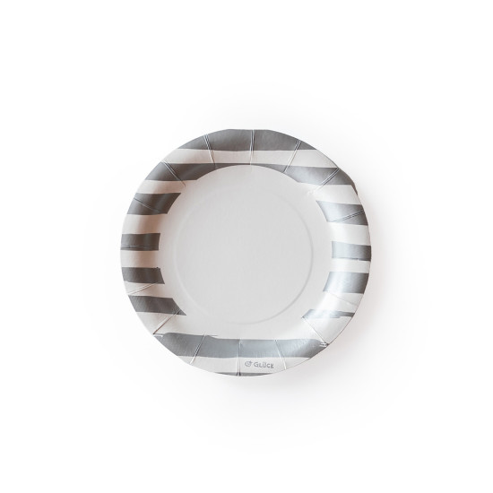 Plato Reciclable Rayas Plateadas x 6