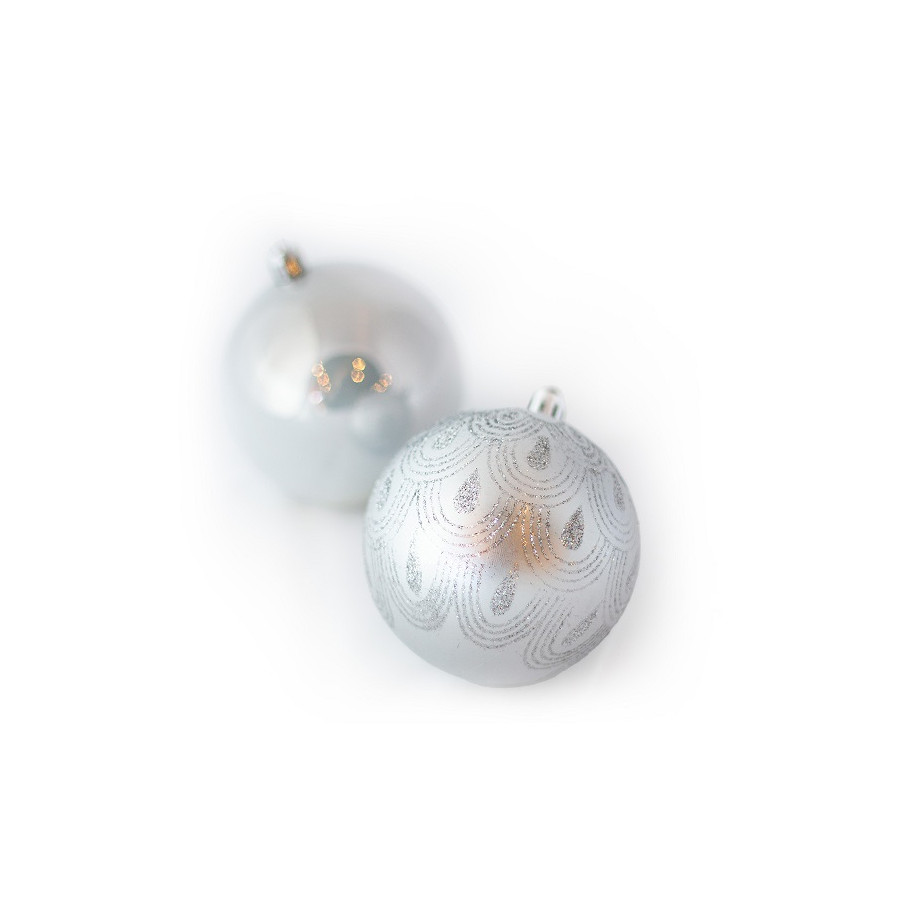 Set de 6 Bolas Perladas y Mate con Glitter de 8 cm Plateadas Alparamis