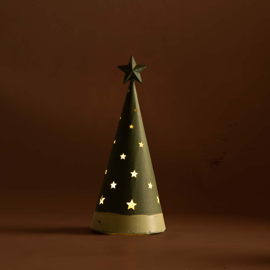 Adorno de Pino Verde con Estrellas con Luz 30 cm Alparamis