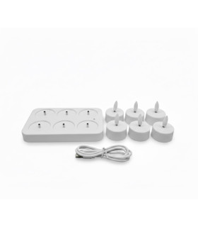 Velas Tealights LED Blancas x 6 con Base de Recarga USB Alparamis