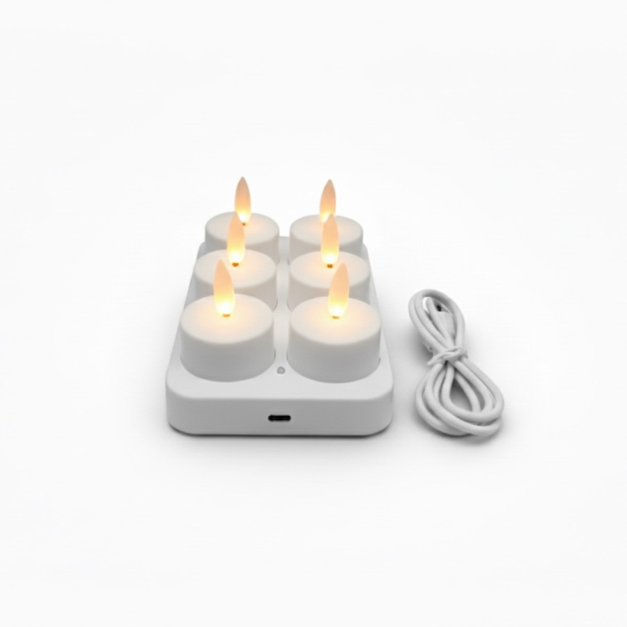 Velas Tealights LED Blancas x 6 con Base de Recarga USB Alparamis