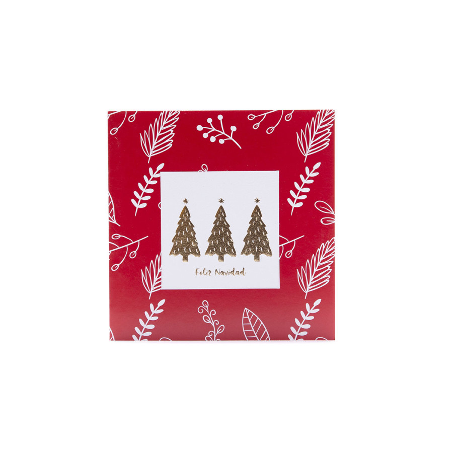 Tarjeta Navideña Stamping Hojas Rojas