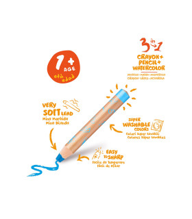 Crayón Lápiz Acuarela 3 en 1 Baby Carioca x 6