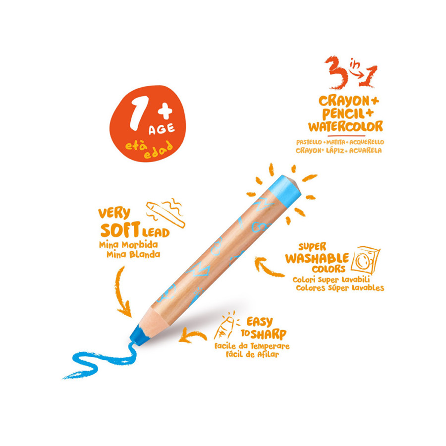Crayón Lápiz Acuarela 3 en 1 Baby Carioca x 6