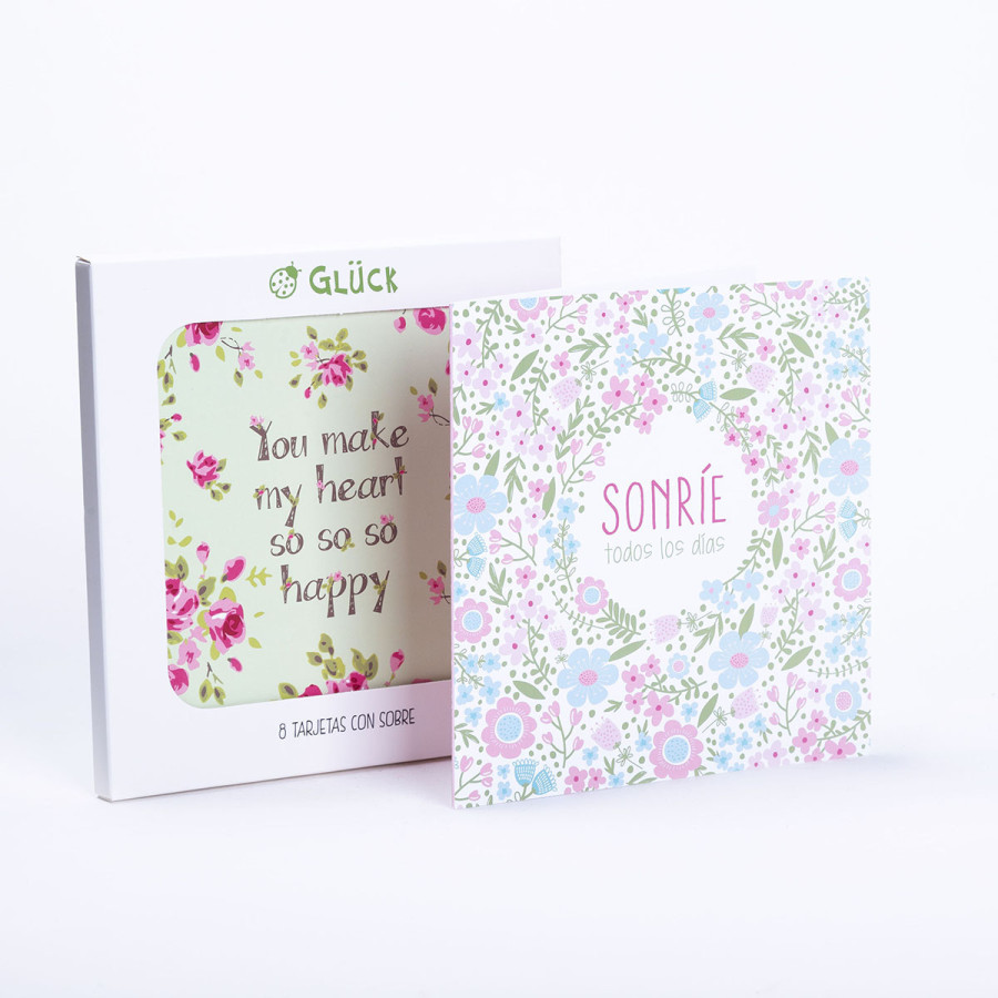 Tarjetas Heart happy y Sonríe x 8