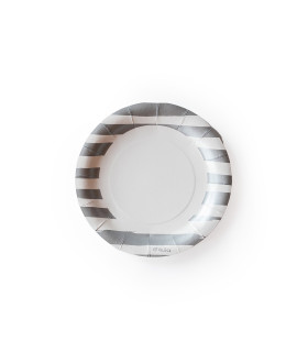 Plato Reciclable Rayas Plateadas x 6