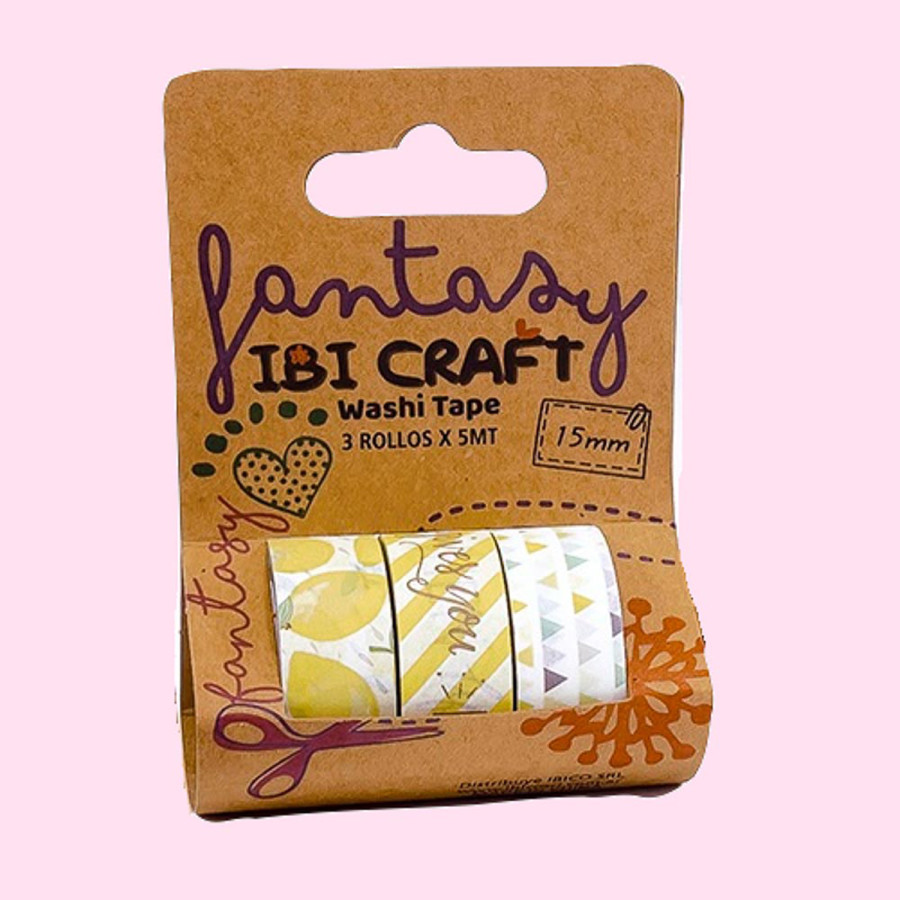 Washi Tape Box 3 Rollos de 5 m Lemon Ibicraft