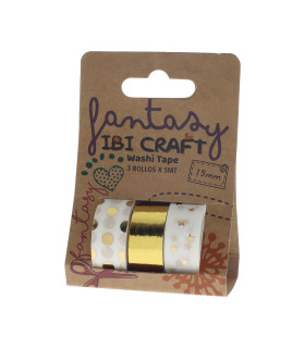 Washi Tape Box 3 Rollos de 5 m Gold Ibicraft