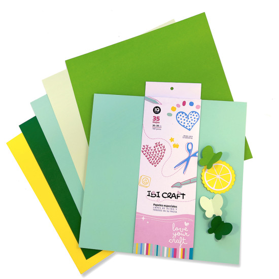 Papel para Scrap 35 Hojas de 30 x 30 cm y 160 g Verdes Ibicraft