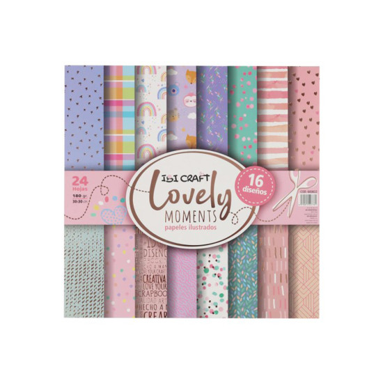 Papel para Scrap 35 Hojas de 30 x 30 cm y 160 g Lovely Ibicraft
