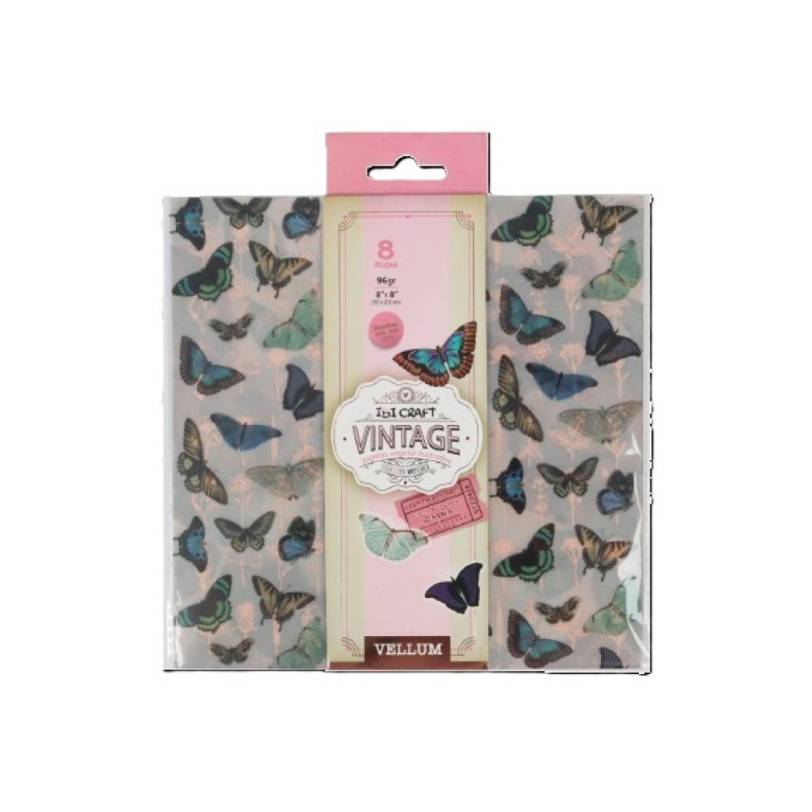 8 Hojas Papel Vellum 20 x 20 cm Vintage Ibicraft
