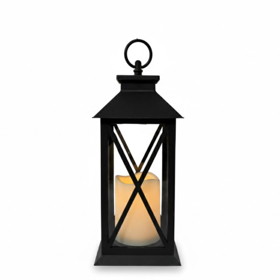 Farol Negro 30 cm con Vela Pilar LED Alparamis