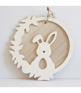 Adorno de Corona de Madera con Conejo de Pascua