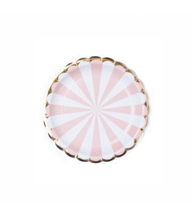 Plato de Cartón con Stamping Ruleta Blanco y Rosa x 8