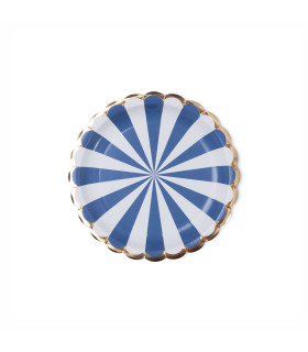 Plato de Cartón con Stamping Ruleta Blanco y Azul x 8