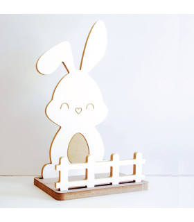 Adorno de Madera de Conejo de Pascua con Cerca