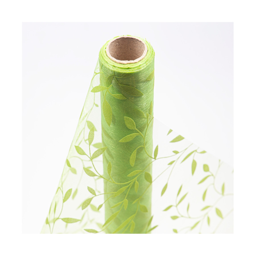 Tela Con Hojas Verde 35 cm X 9 m