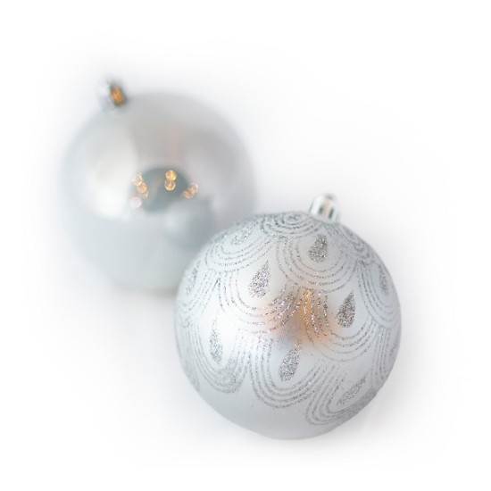 Set de 6 Bolas Perladas y Mate con Glitter de 8 cm Plateadas Alparamis