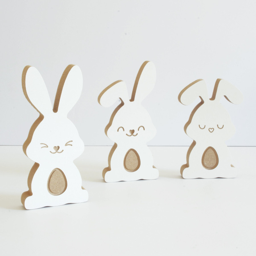 Adorno de Madera Conejos de Pascua x 3