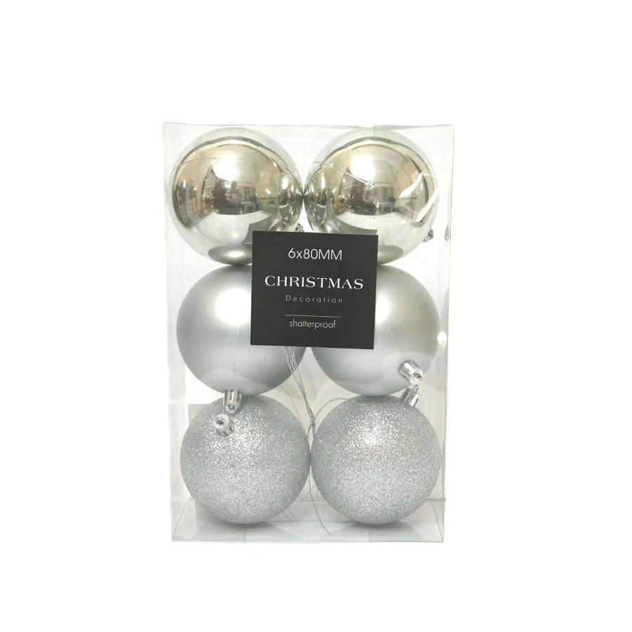 Bolas Plateadas de 8 cm x 6 Alparamis