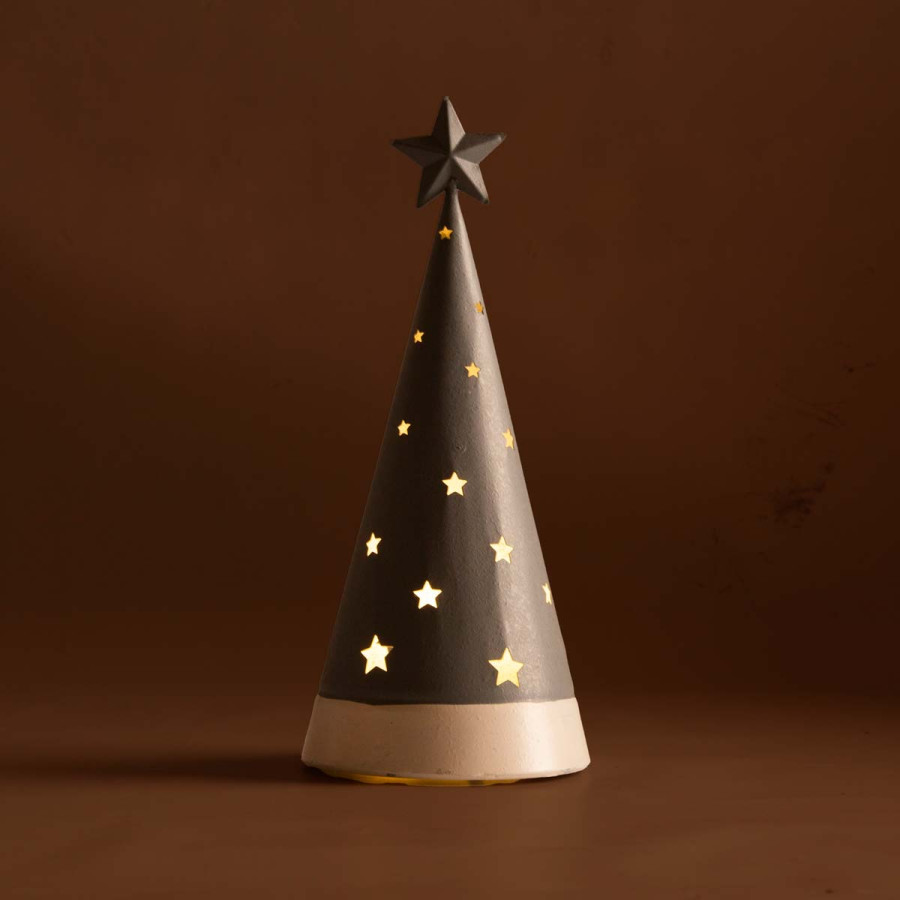 Adorno de Pino Gris con Estrellas con Luz 30 cm Alparamis