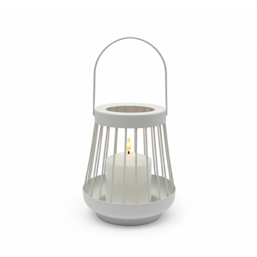 Farol Blanco 18 cm con Vela Pilar LED Alparamis