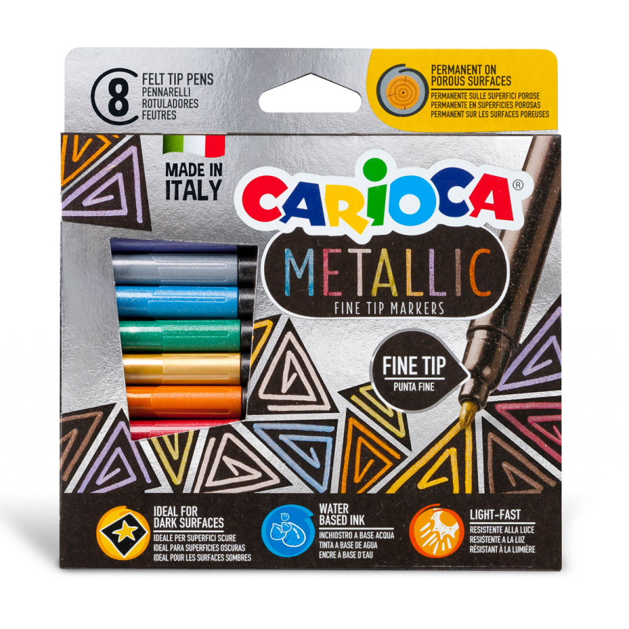 Marcadores Punta Fina de Colores Metálicos Carioca x 8