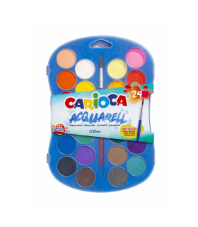 Estuche Plástico de 24 Acuarelas y Pincel Carioca