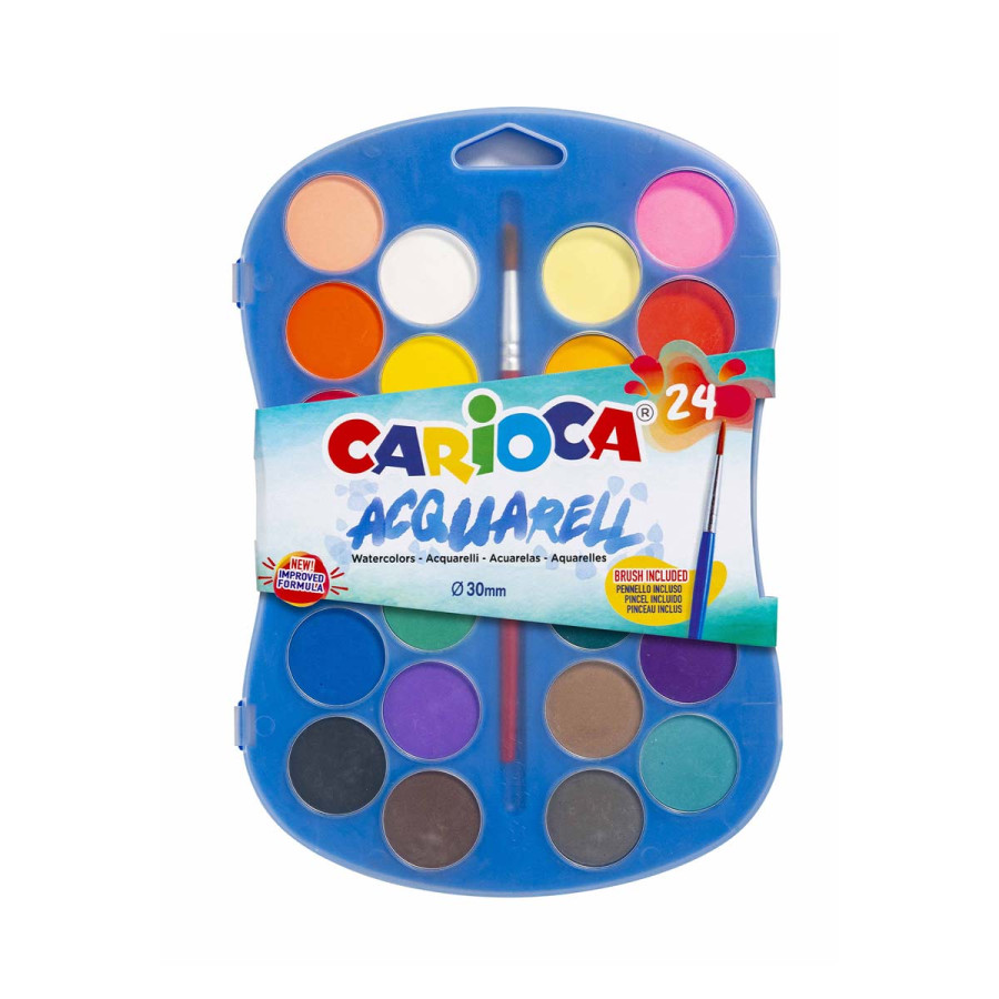Estuche Plástico de 24 Acuarelas y Pincel Carioca