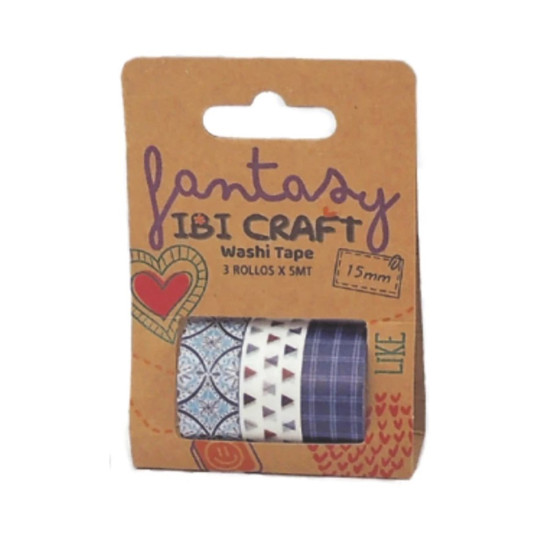 Washi Tape Box 3 Rollos de 5 m Blue Ibicraft