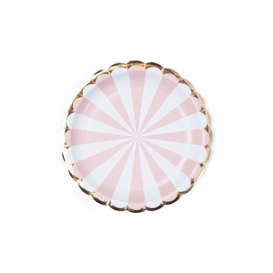 Plato de Cartón con Stamping Ruleta Blanco y Rosa x 8