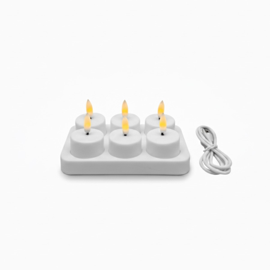 Velas Tealights LED Blancas x 6 con Base de Recarga USB Alparamis
