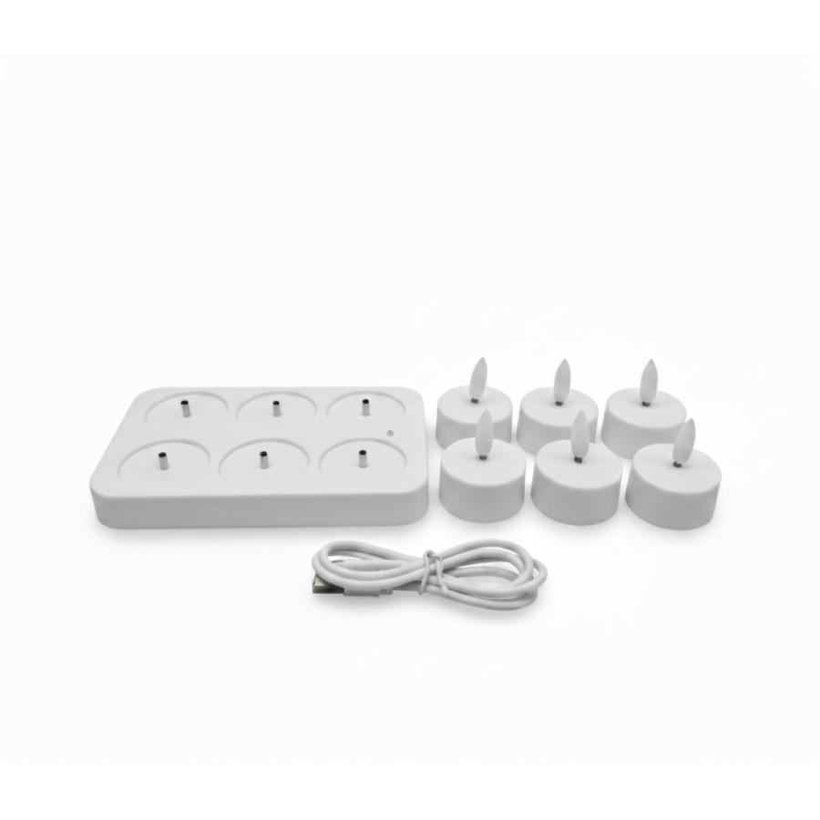 Velas Tealights LED Blancas x 6 con Base de Recarga USB Alparamis
