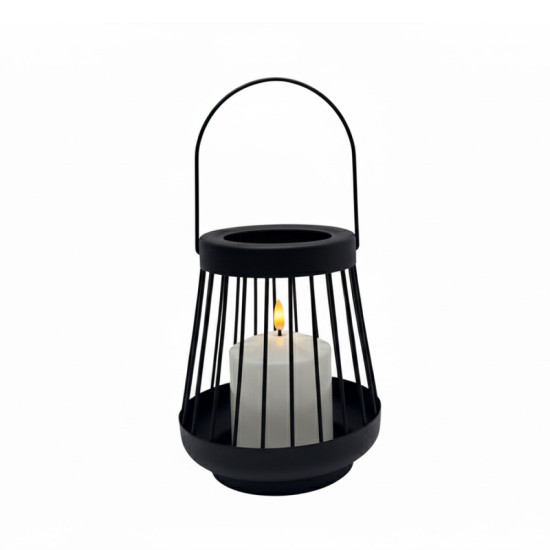 Farol Negro 18 cm con Vela Pilar LED Alparamis