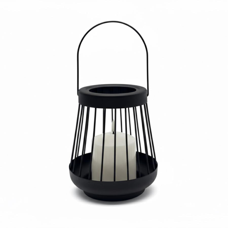 Farol Negro 18 cm con Vela Pilar LED Alparamis