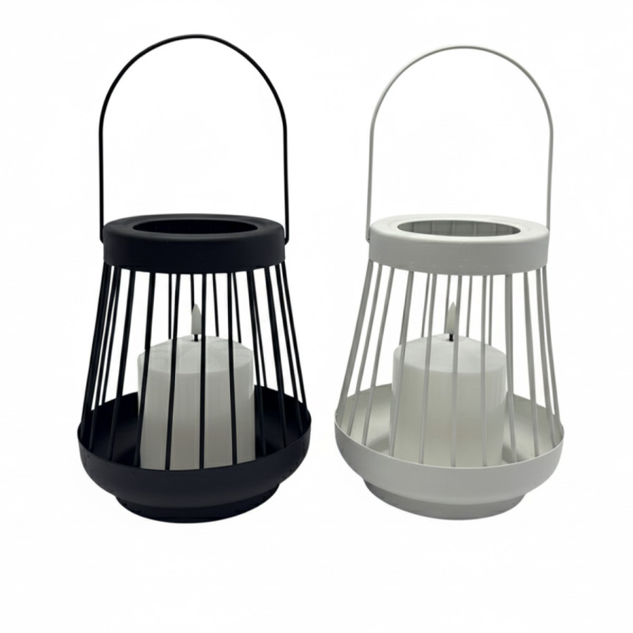 Farol Negro 18 cm con Vela Pilar LED Alparamis